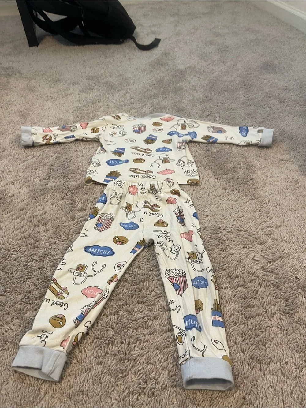 Cream Kids Pajama Set with Snack Print
